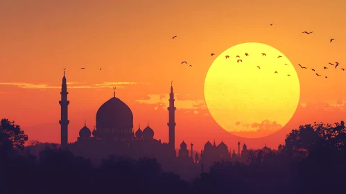 Sunset Mosque Silhouette