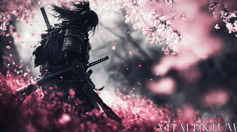 AI ART Warrior Among the Blossoms