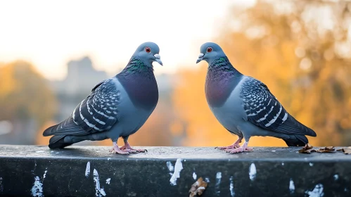 Two Pigeons Facing Each Other