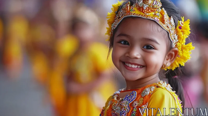 Radiant Child Portrait with Floral Crown AI Image