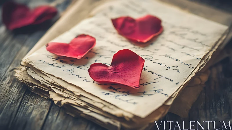 Vintage Love Letters with Rose Petals AI Image