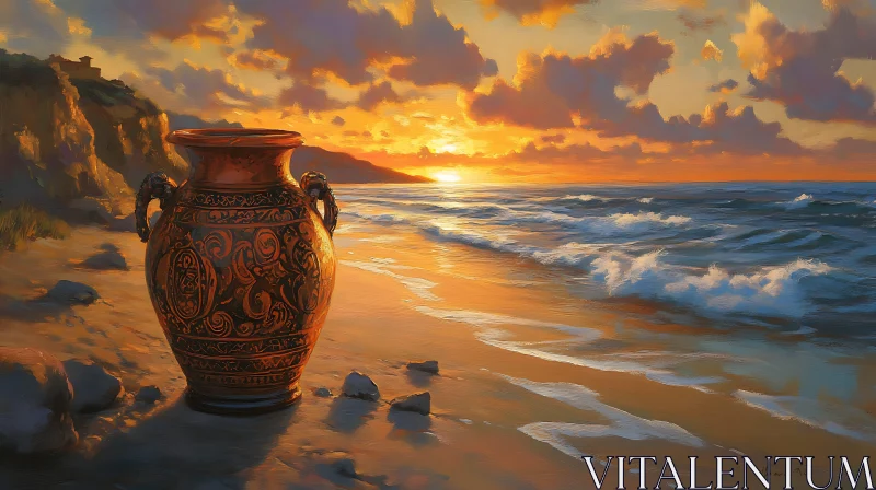 AI ART Seascape with Vase and Sunset