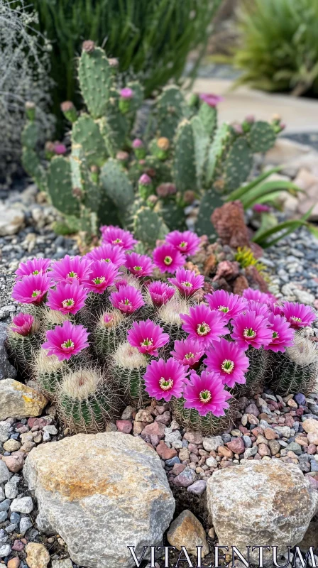 AI ART Beautiful Blooming Cacti in Rocky Desert