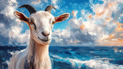 Goat and Ocean in Digital Art