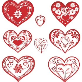 Red Hearts with Floral Designs