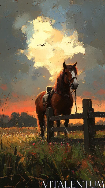 Equestrian Tranquility at Dusk AI Image