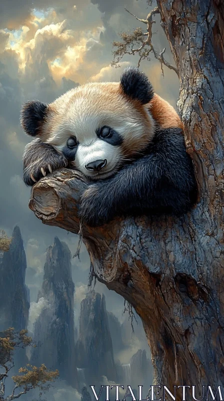 Serene Panda in Dreamlike Nature Setting AI Image