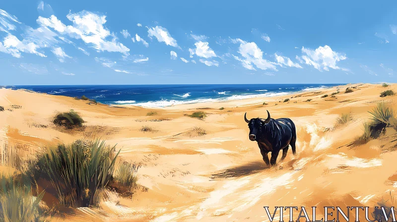 Bull in a Sandy Desert AI Image