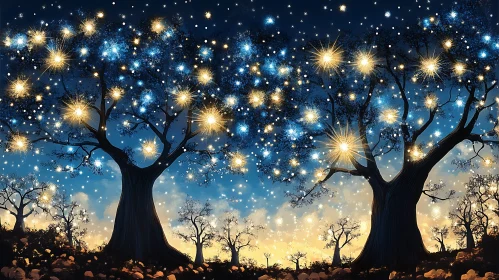 Luminous Trees Night Landscape