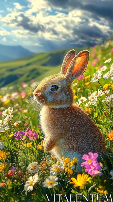 AI ART Rabbit Amidst Colorful Spring Flowers