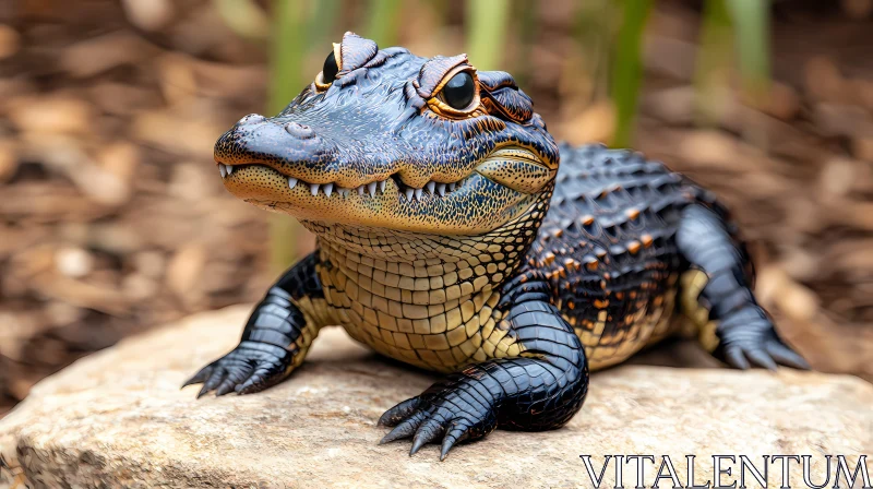 Juvenile Alligator Basking on Rock AI Image