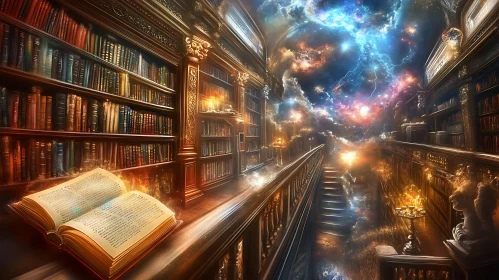 Library Hall with Cosmic Sky Portal