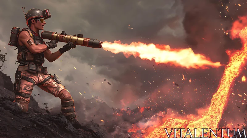 Fiery Battlefield: Soldier in Action AI Image