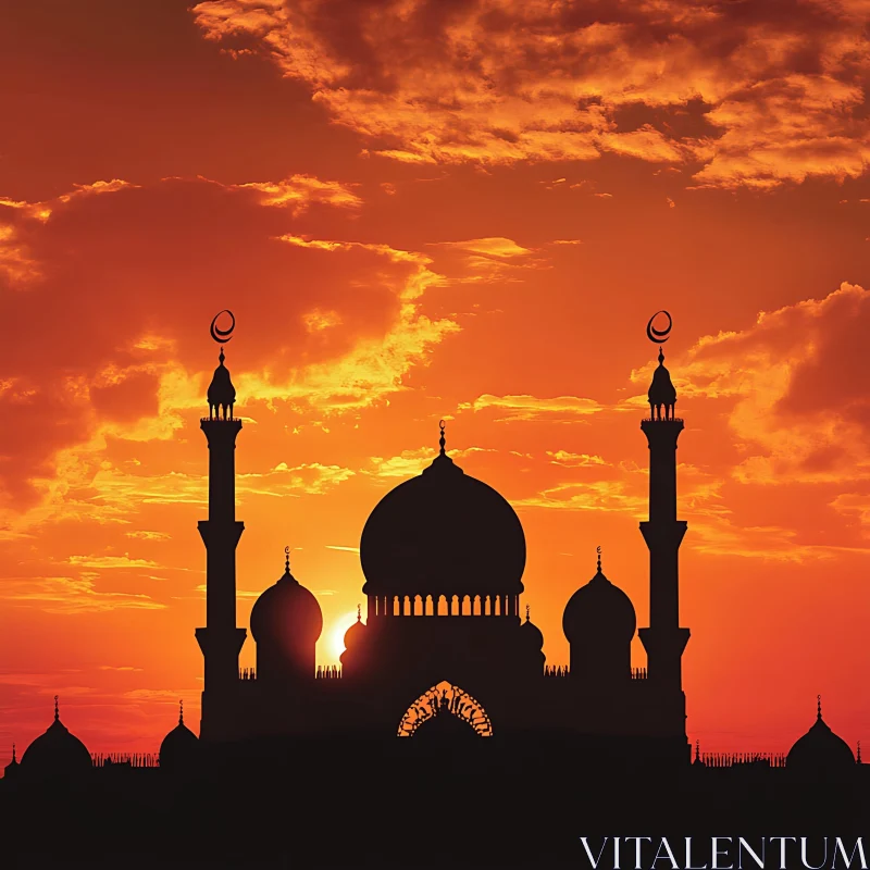 Sunset Mosque Silhouette AI Image