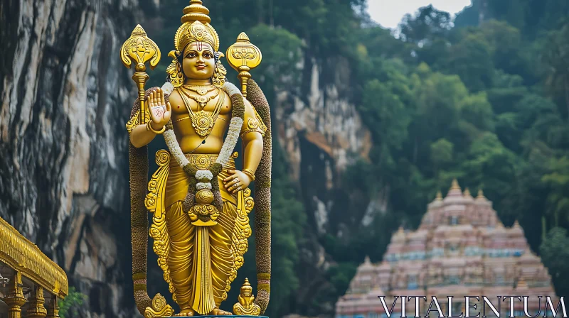 Golden Murugan Statue in Malaysia AI Image