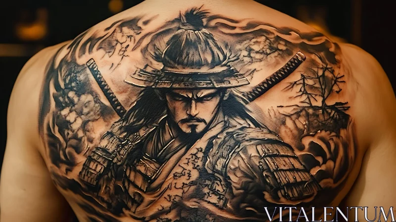 AI ART Back Tattoo: Samurai in Black and Grey