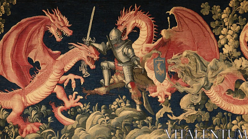 AI ART Medieval Knight and Dragon Battle Scene