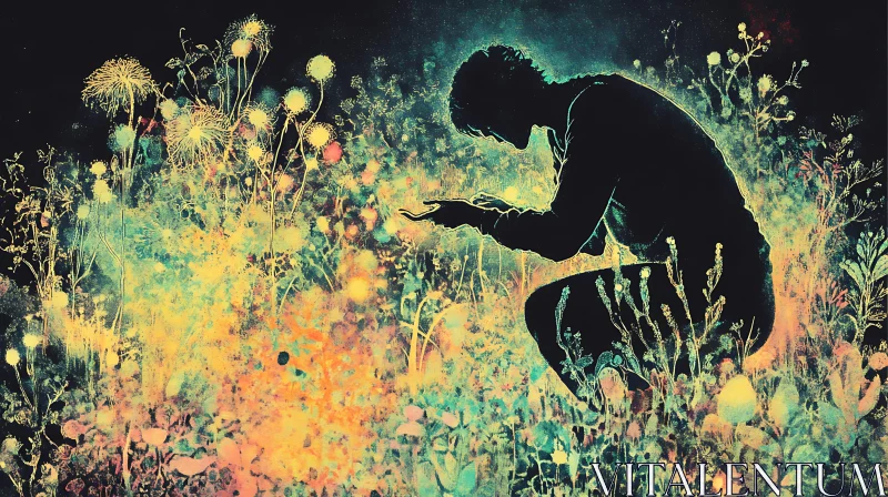 Person in Dandelion Field AI Image
