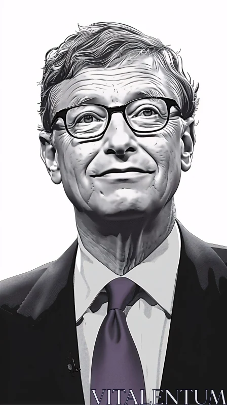 AI ART Bill Gates Black and White Illustration