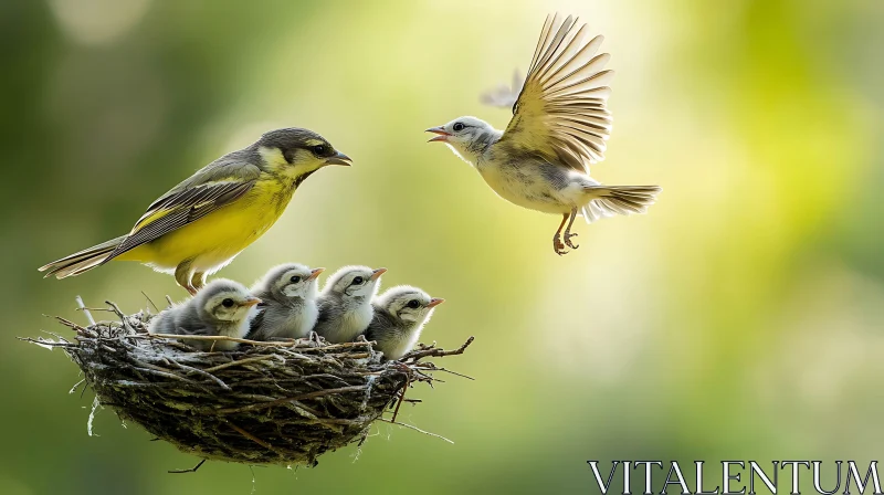 Bird Family Nesting AI Image