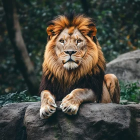 Lion Resting on Rocks