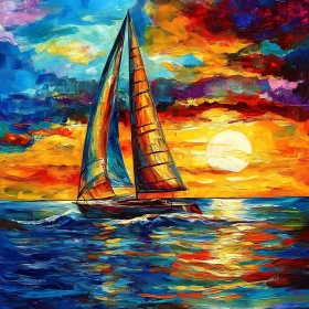Seascape with Sailboat and Sunset