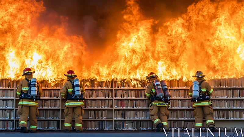 Library Ablaze with Firefighters AI Image