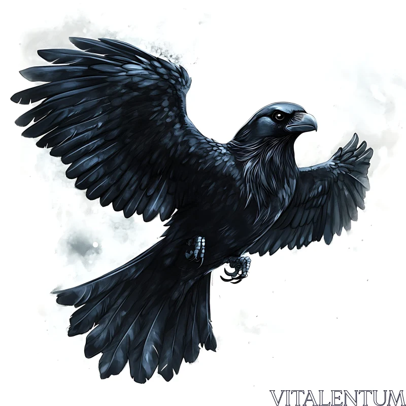 Black Raven Soaring Art AI Image