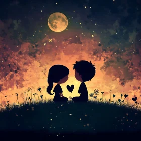 Romantic Cartoon Couple Under Stars