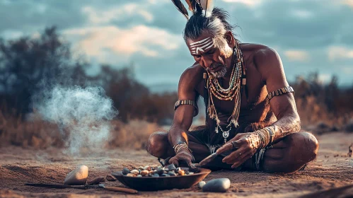 Native Man Performing Ancient Ceremony