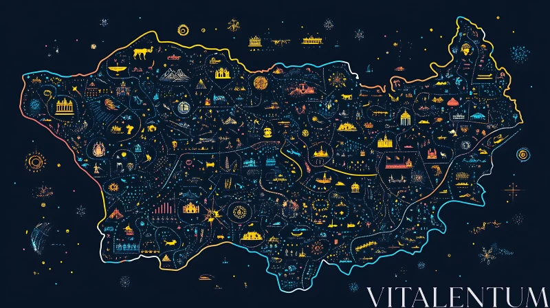 AI ART Illustrated Travel Map with Landmarks