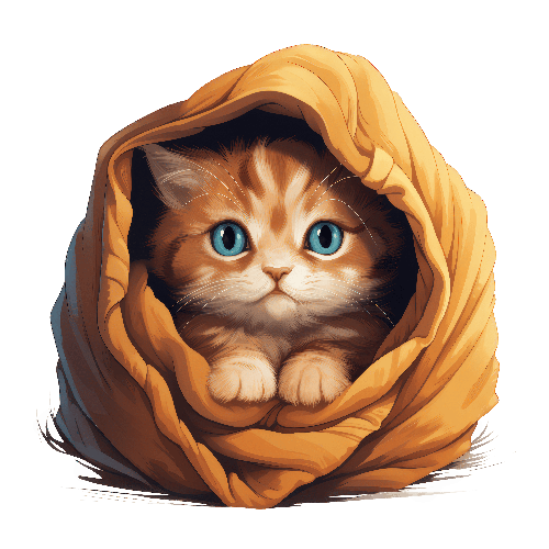 POD Design Cartoon Style Kitten Wrapped in Orange Blanket