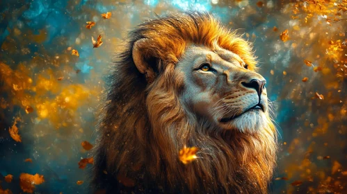 Regal Lion Amidst Leaves
