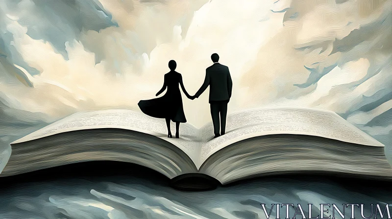 Silhouette Couple on Book Art AI Image