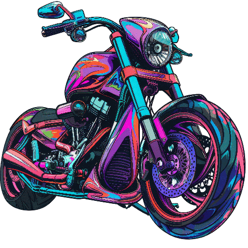 Chopper-Style Motorcycle Illustration in Purple Hues