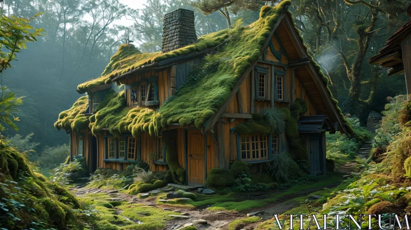 AI ART Cozy Cottage in a Lush Forest - Digital Painting