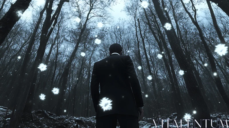 AI ART Winter Forest with a Man in Suit