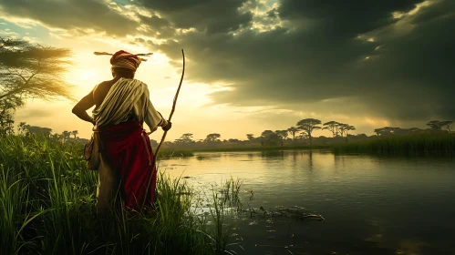 Sunset Reflection Over African Lake