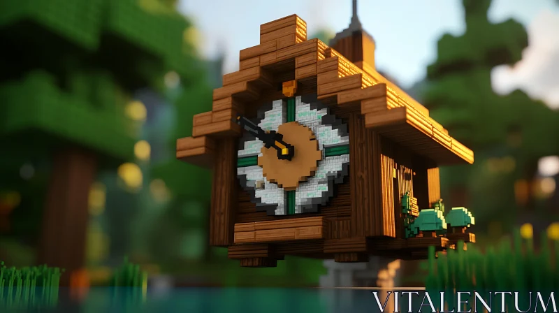 Minecraft Inspired Cuckoo Clock Art AI Image