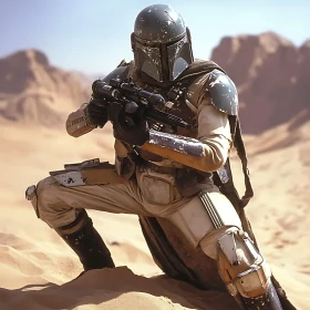 Armored Warrior in Desert Scene