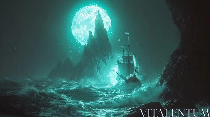 Dark and Stormy Night: Suspenseful Shipwreck Scene AI Image
