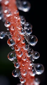 Detailed Close-Up of Water Droplets on Orange Stem