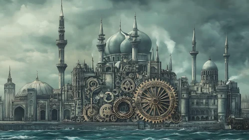 Mechanical Mosque Cityscape: A Steampunk Fantasy