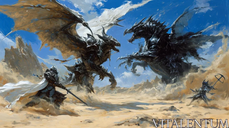 Epic Dragon Battle in a Scorching Desert Landscape AI Image