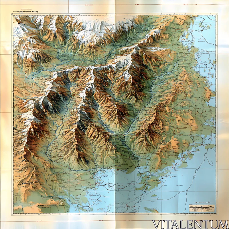 Relief Map Showcasing Mountain Terrain AI Image