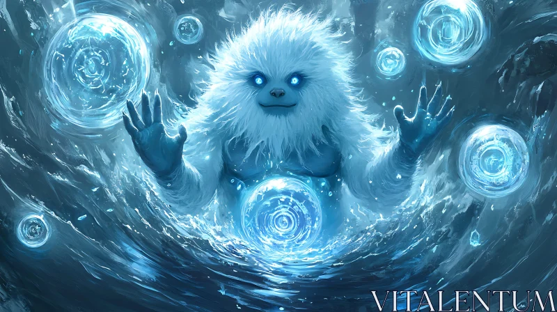 AI ART Enchanted Yeti with Magical Energy Spheres