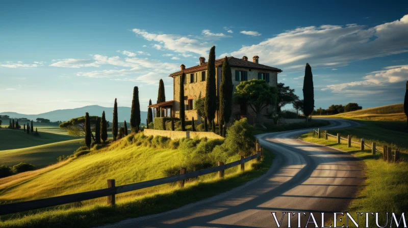 AI ART Italian Renaissance Revival: A Rustic Road Winding Down Hills