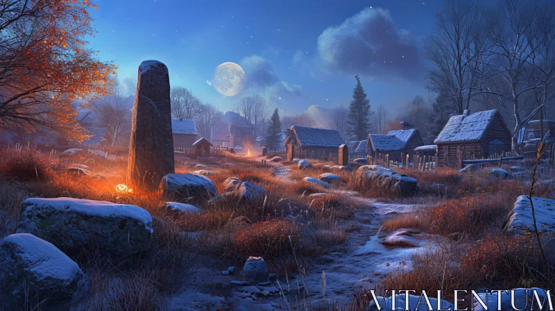 Peaceful Winter Landscape of a Small Village | Serene Nature Image AI Image