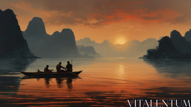 Tranquil Boat Journey in Eastern and Western Fusion Style AI Image