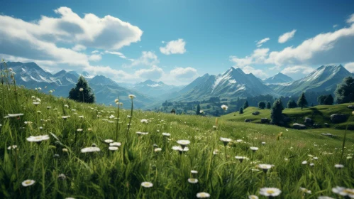 Ultra-Realistic Mountain and Daisy Landscape